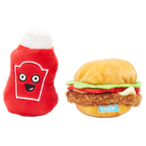 Cookout Burger and Ketchup Plush Multi-Part Dog Toy