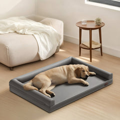 Faux Leather Orthopedic Bolster Dog Bed